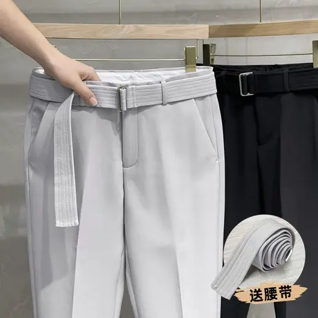 秋冬季厚款腰带休闲西裤男高级感小西装裤垂坠感男裤锥形长裤子潮商品大图