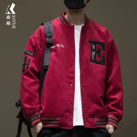 红色棒球服2023重磅600g美式棉服男秋冬季宽松大码加厚保暖外套潮商品大图