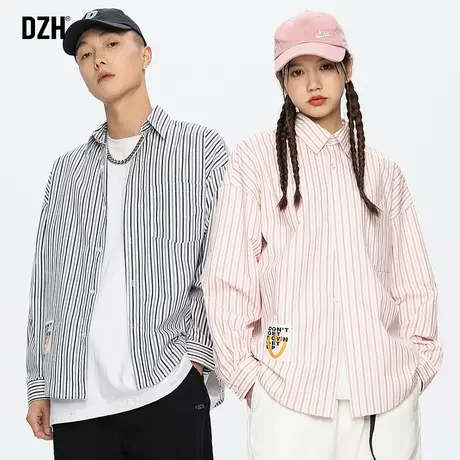 DZH男士衬衣休闲条纹衬衫男长袖寸衫日系男装高级感秋季外套潮牌商品大图