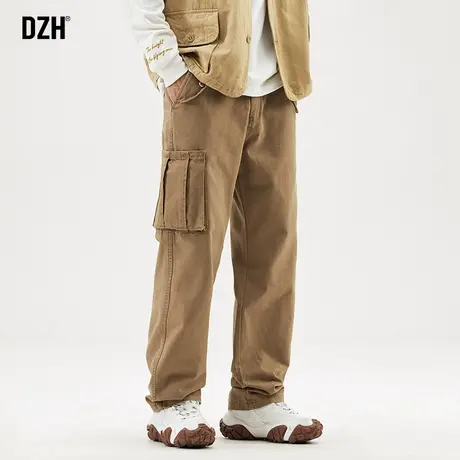 男士卡其色工装裤男美式高街潮牌直筒阔腿裤2024新款休闲百搭裤子商品大图