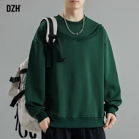 男生套头重磅卫衣男圆领美式秋季绿色上衣男款长袖休闲外套体恤衫商品大图