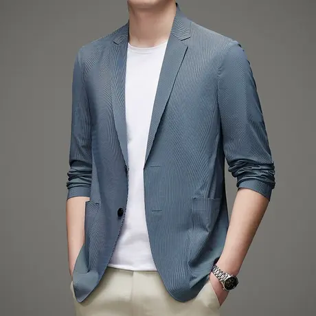 2023夏季新款防晒西服男士冰丝轻薄款春夏季小西装大码单西外套潮商品大图