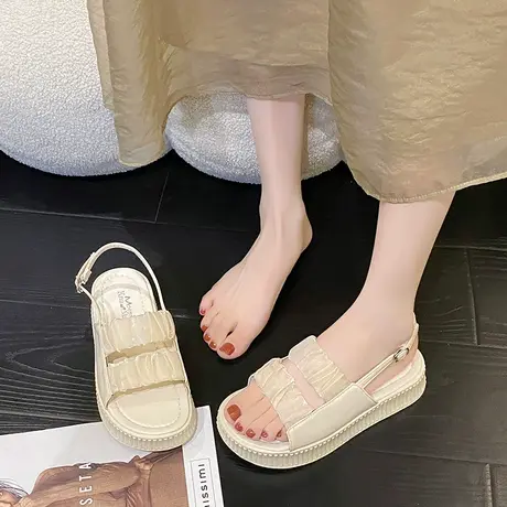 厚底凉鞋女外穿时尚2024新款夏季仙女风配裙子泰国平底沙滩罗马鞋商品大图