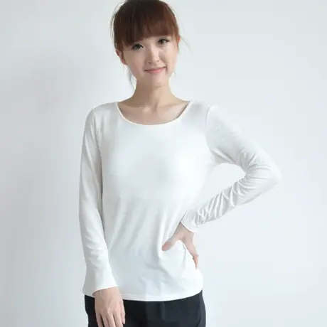 3o岁一4o岁的女士衣服秋长袖打底衫带胸垫免文胸女装纯色大码t恤商品大图