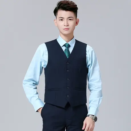 策蔓邮政邮储银行新款男士湖蓝马夹男款西裤工装马甲背心制服套装图片