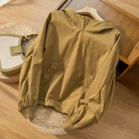 全棉连帽卫衣短外套文艺复古宽松休闲工装上衣女百搭2024秋季新款图片