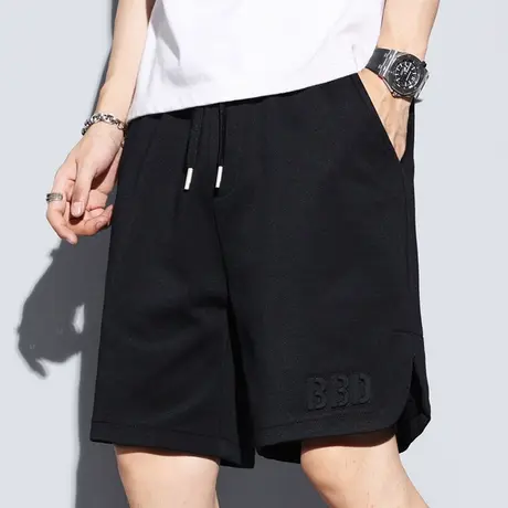 美式高街重磅针织运动短裤男士夏季薄款休闲中裤子五分外穿大裤头商品大图