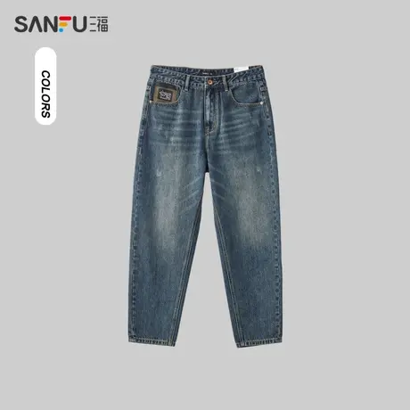 三福2024春季男士户外牛仔裤 潮流休闲新锥形裤子长裤男481101商品大图