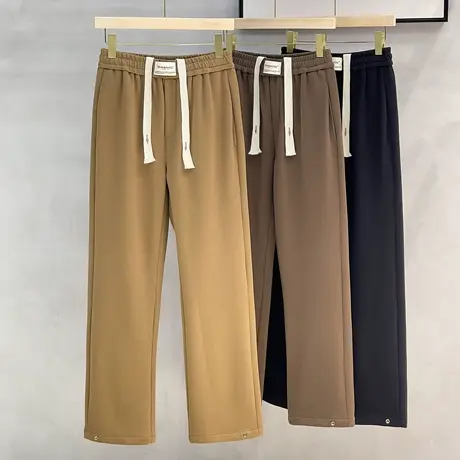 毛呢裤美式宽松大码卫裤潮牌冬季加绒直筒阔腿运动裤子休闲长裤男商品大图