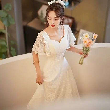 白色小晚礼服裙轻奢小众高端订婚领证平时可穿连衣裙伴娘仙气蕾丝商品大图