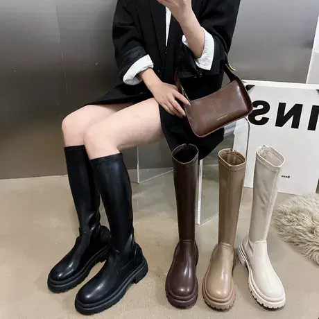 厚底长筒长靴女鞋子2022年新款秋季单靴百搭高筒骑士瘦瘦靴图片