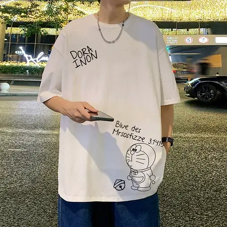 2024夏季新款纯棉短袖T恤男潮牌卡通印花半袖宽松港风男装体恤衫商品大图