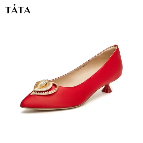 Tata他她中式低跟婚鞋女晚宴秀禾鞋红色单鞋2024春季新款7SC18AQ4商品大图