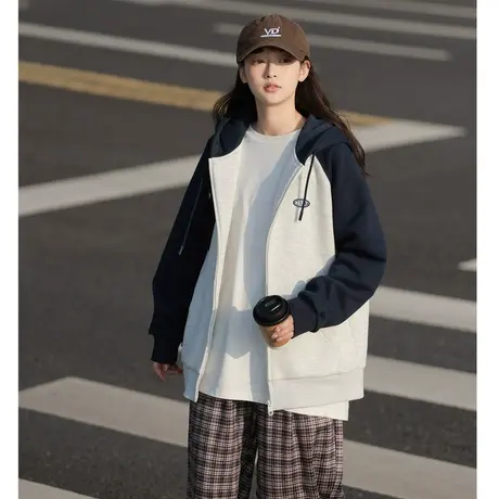唐狮2024年春季新款拼接卫衣式针织外套女运动开衫小个子上衣1.15商品大图