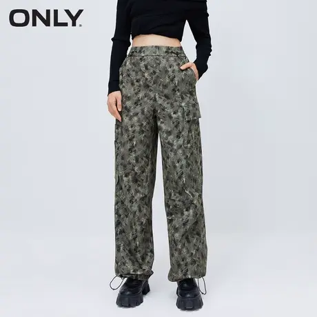 ONLY奥莱春季新款工装风迷彩百搭直筒长款抽绳休闲裤女商品大图