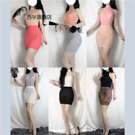 超薄透明冰丝高叉连体衣开档免脱情趣内衣套装性感紧身衣商品大图