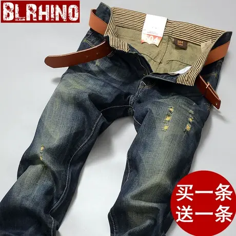秋冬新款男士复古修身牛仔裤男韩版青年破洞直筒潮流牛仔长裤男裤商品大图