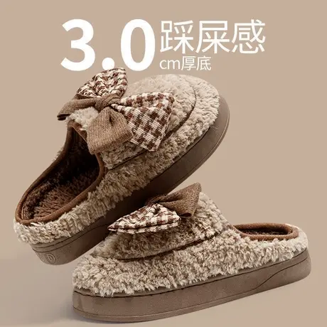 包头棉拖鞋女冬季外穿厚底复古学生勃肯2024新款羊羔毛毛绒棉拖女商品大图