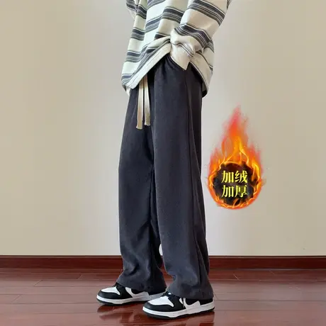 美式灯芯绒裤子男秋冬加绒垂感宽松直筒卫裤潮牌阔腿男裤休闲长裤商品大图