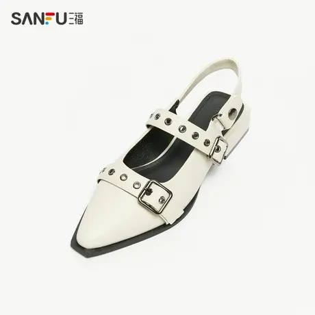 三福淑女鞋夏季番茄女孩粗跟尖头单鞋机能扣眼时尚女鞋829105商品大图