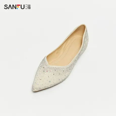 三福淑女鞋春季法式田园风渐变水钻平底单鞋通勤女鞋830673图片
