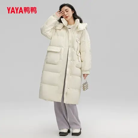 【鸭鸭甄选】鸭鸭羽绒服女中长款纯色2023年连帽时尚百搭修身外套商品大图