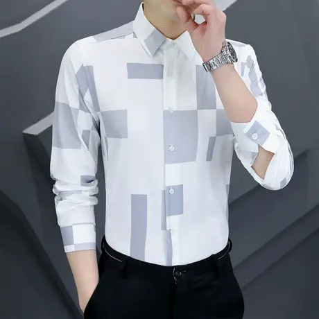 秋装格子衬衫男士春秋季长袖休闲衬衣高级感潮流痞帅商务上衣寸衫商品大图