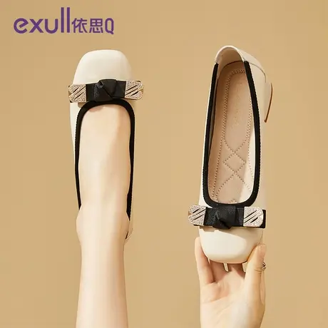 依思q浅口单鞋女春季2024新款粗跟复古方头一脚蹬配裙子气质女鞋商品大图