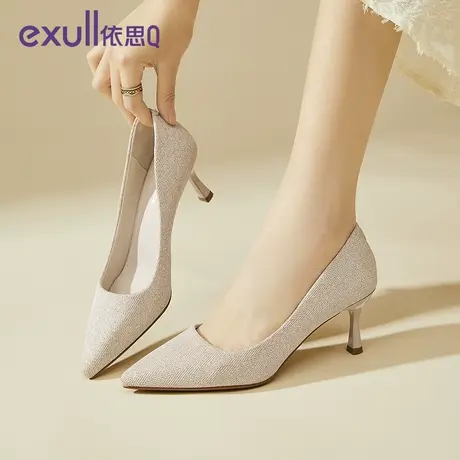 依思Q韩版酒杯跟女鞋2024年春季潮流时尚尖头女士浅口伴娘高跟鞋商品大图