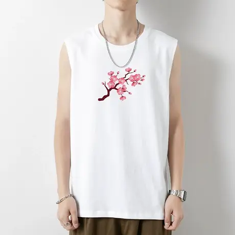 运动背心男士纯棉无袖t恤夏季外穿健身跨栏篮球白色坎肩潮牌潮流商品大图