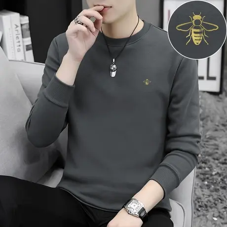 纯棉t恤男长袖卫衣秋冬季保暖内搭打底衫加绒加厚全棉圆领秋衣服商品大图