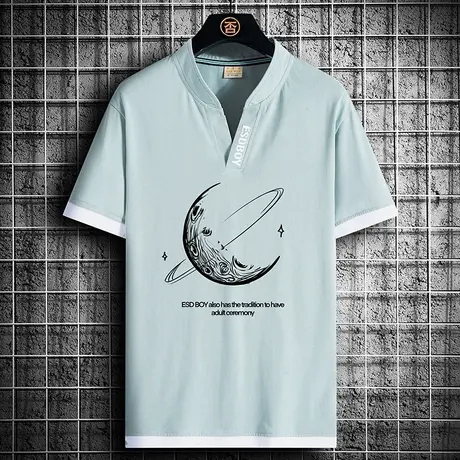 棉感短袖男款夏季潮牌宽松V领t恤男潮流休闲半袖打底衫青少年衣服商品大图