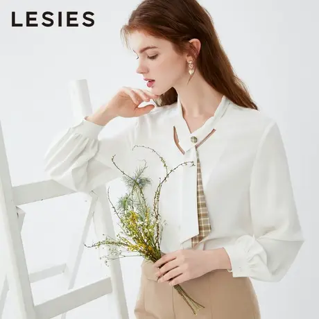 LESIES蓝色倾情春夏女装新飘带小众设计感衬衫学院风小衫上衣图片