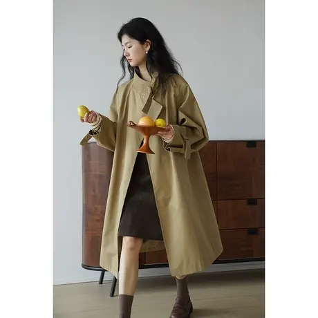嘉茱莉2023秋季新款小个子风衣外套女中长款宽松上衣法式赫本风商品大图