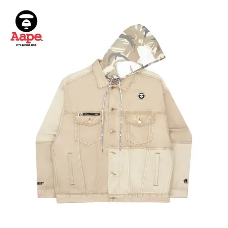 Aape旗舰店男装秋冬猿颜拼接迷彩抽绳连帽牛仔外套7498XAI商品大图