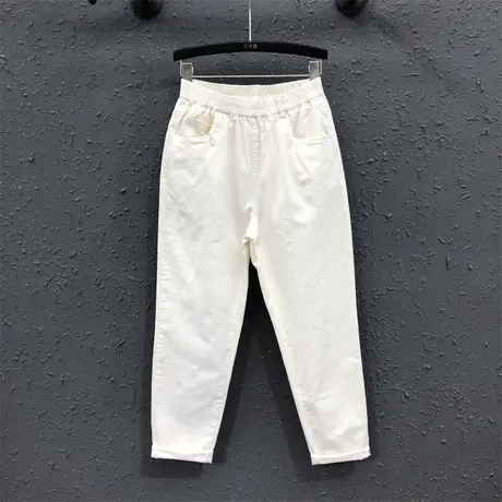 简约女士松紧高腰休闲小脚老爹裤欧货潮新款显瘦百搭牛仔哈伦裤秋图片