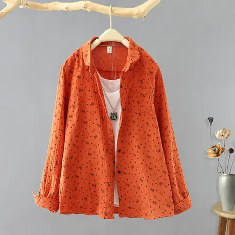 2023春装新款文艺印花棉纱衬衫女宽松长袖百搭休闲衬衣打底衫上衣图片