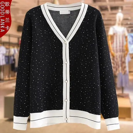 2022秋装新款加肥加大码针织开衫上衣女时尚中年妈妈薄款毛衣外套商品大图