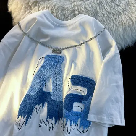 美式复古日系短袖t恤女夏季纯棉半袖宽松韩版ins设计感小众上衣服商品大图