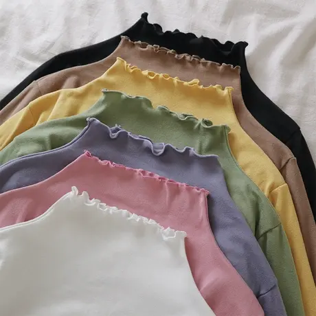 秋冬季圆领长袖t恤女双面绒保暖修身 加绒加厚内搭德绒磨毛打底衫商品大图