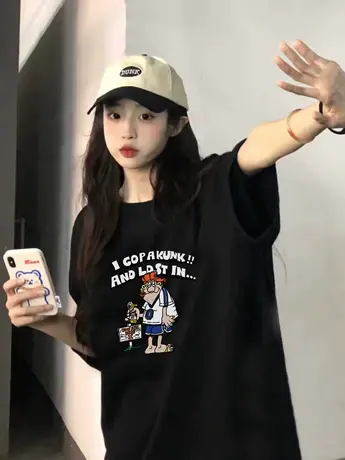 孕妇装加大码欧货短袖t恤女仿棉宽松显瘦圆领ins潮内搭打底上衣商品大图