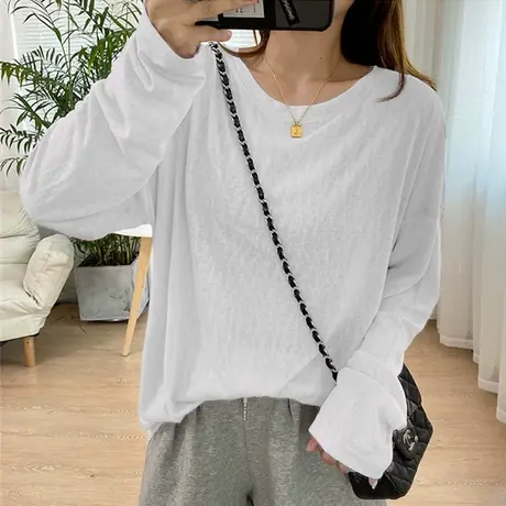 春秋衣宽松外穿黑色上衣内搭秋冬季洋气百搭打底衫女白色长袖t恤图片