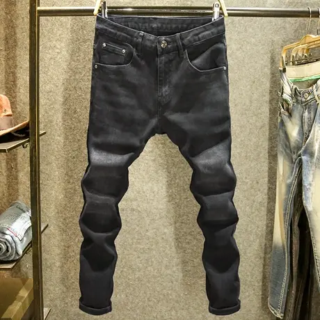 高端秋季黑色牛仔裤男款修身小脚弹力男裤时尚轻奢休闲长裤春秋款商品大图