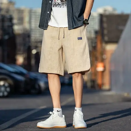 日系复古亚麻短裤男夏季薄款透气宽松棉麻五分裤子大码大裤衩直筒图片