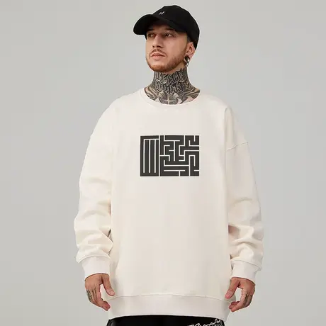 美式oversize港风圆领卫衣男生潮牌胖子大码男装春秋冬款加绒外套商品大图