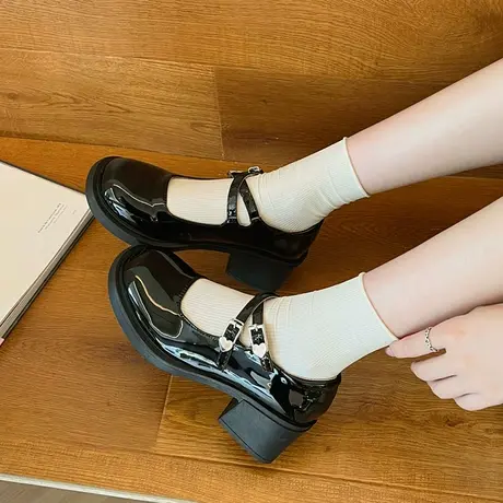 玛丽珍鞋女2023夏新款日系jk小皮鞋黑色浅口爆款法式高跟鞋小个子商品大图