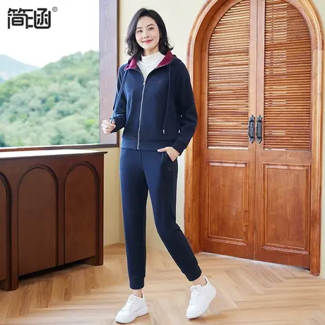 简涵大码冬季运动套装女2023新款宽松保暖加绒加厚卫衣休闲两件套图片