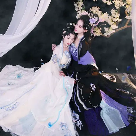 【如梦霓裳丨蝶恋花】原创唐制诃子裙汉服女中国风刺绣大袖衫夏季图片