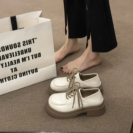 乐福鞋女2024新款复古两穿女鞋子厚底系带单鞋春秋百搭英伦小皮鞋图片