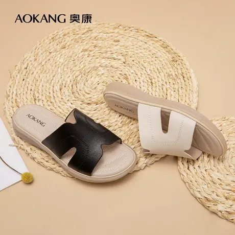 奥康女鞋2023百搭夏季气质黑色时装拖一字拖外穿休闲舒适女士凉鞋图片
